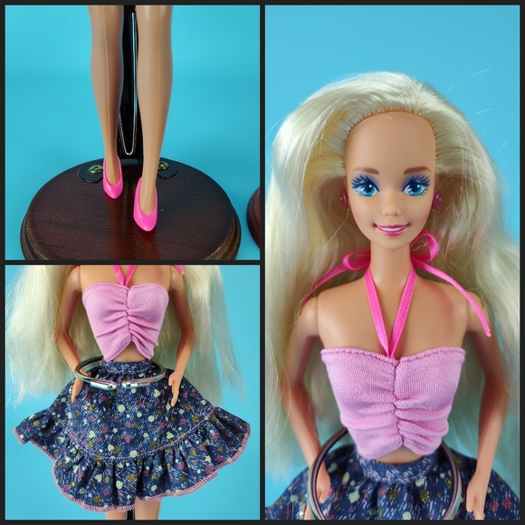Mattel 90s 2 Superstar Barbie Dolls Bleach Blonde Hair Blue Purple Eyes +Outfits - Picture 8 of 12